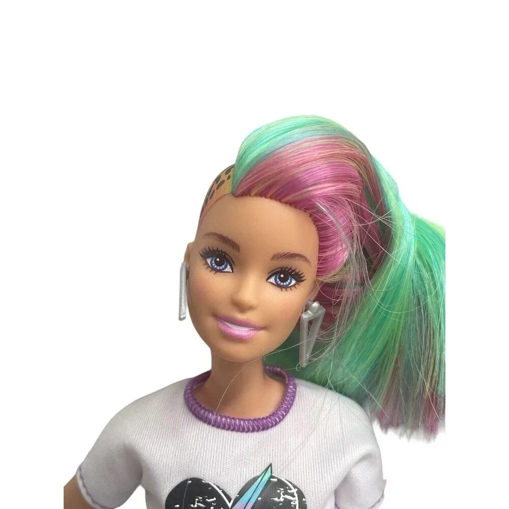 BARBIE Long Rainbow Leopard Hair Side Shaved Color Reveal for OOAK 11”